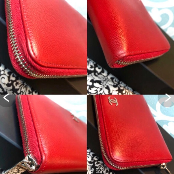 CHANEL caviar skin long wallet red with silver logo comes with COA dustbag & box - Picture 14 of 17